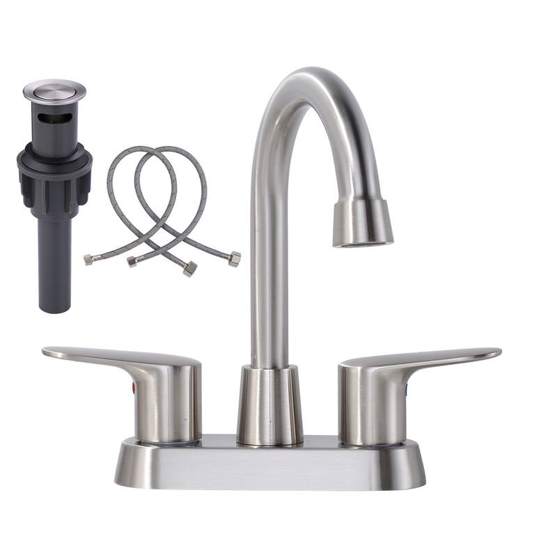 WOWOW 4 in. Centerset Double Handle High Arc Bathroom Faucet - Brushed Nickel