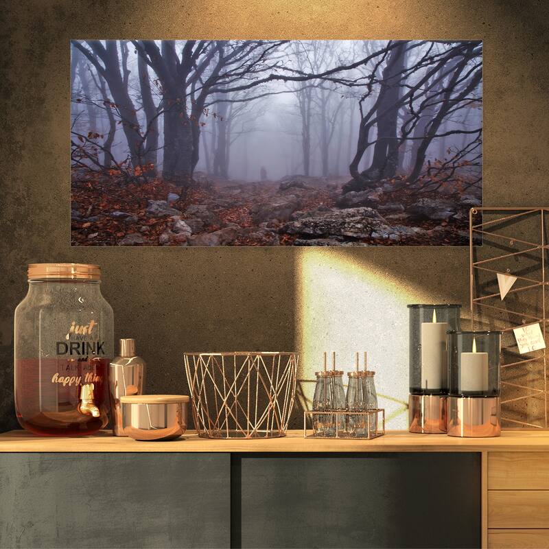 Dark Foggy Forest in Autumn - Landscape Photo Canvas Print - 32 in. wide x 16 in. high - 1 Panel