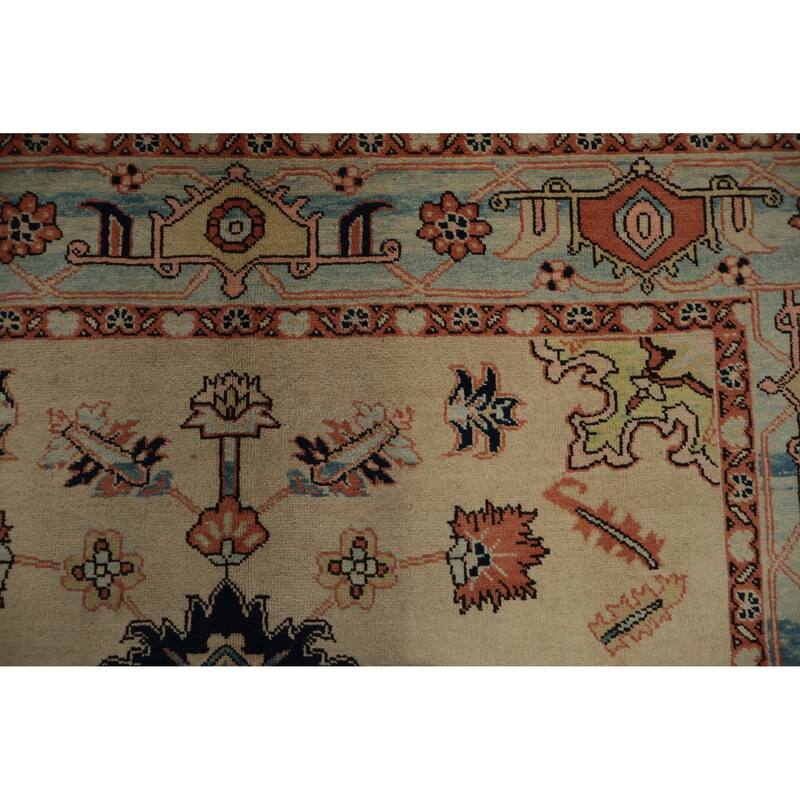Hand Knotted Oriental 100% Wool Carpet Traditional Floral Beige & Ivories Heriz Area Rug - 8' 1'' X 6' 3''