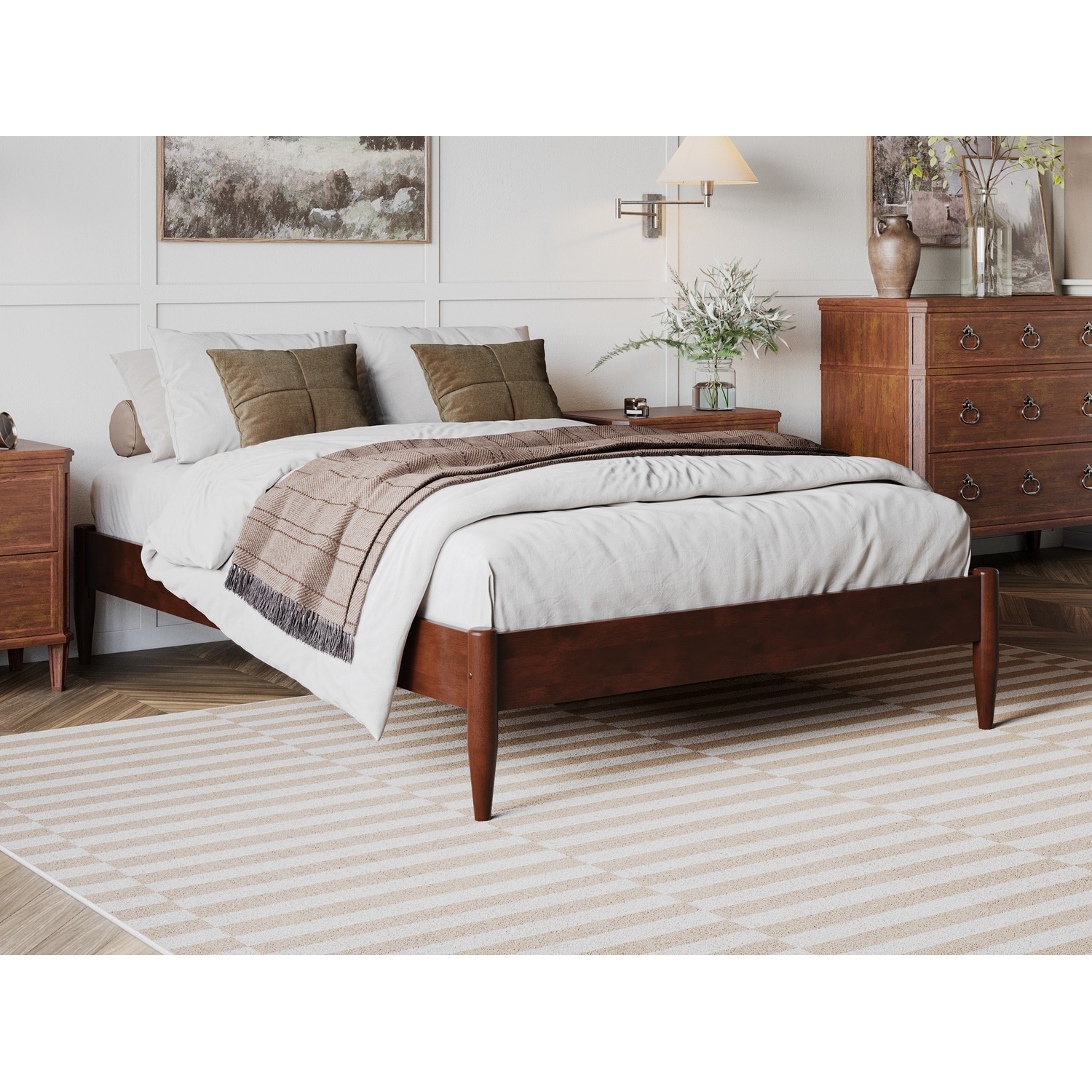 Full Platform Bed Frame - 14 Inch Modern Bed - Walnut Finish - Home Bedroom Furniture