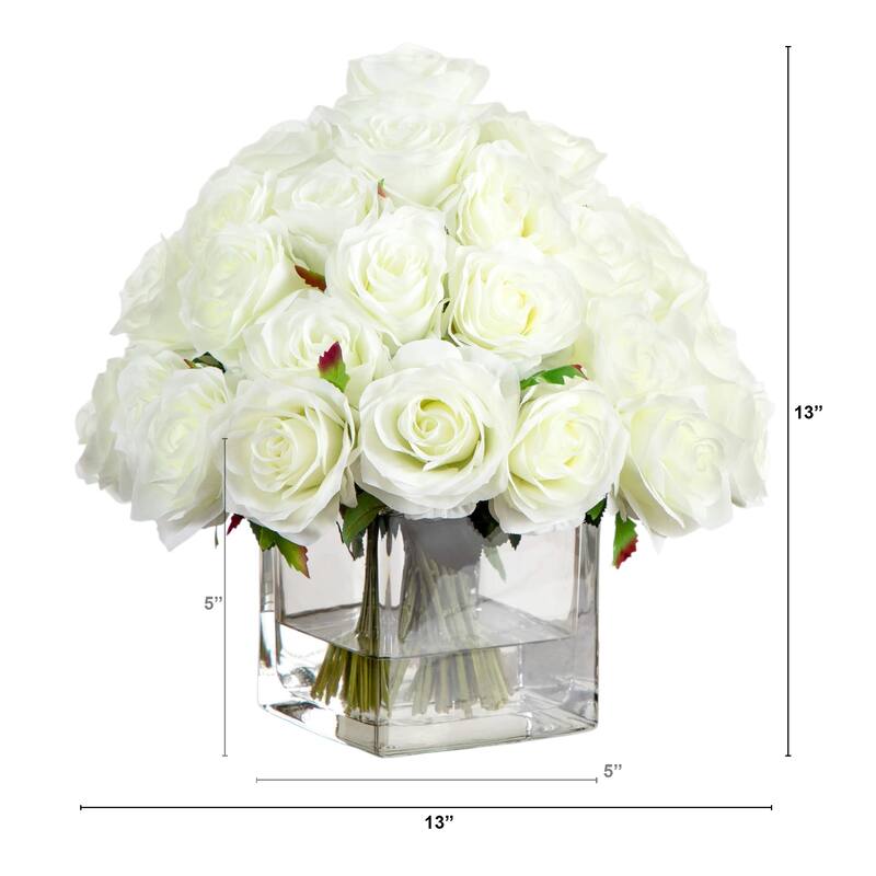 13-in Artificial Rose Arrangement in Glass Vase