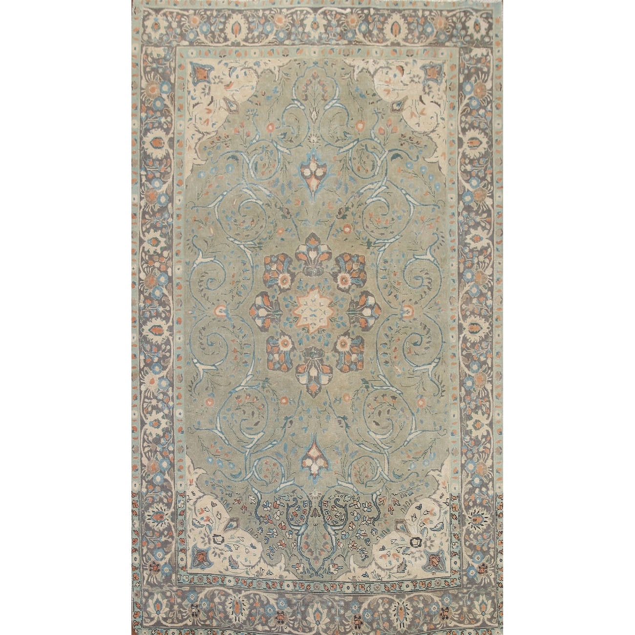 Hand Knotted Oriental 100% Wool Carpet Traditional Floral Green Tabriz Area Rug - 9' 5'' X 6' 2''