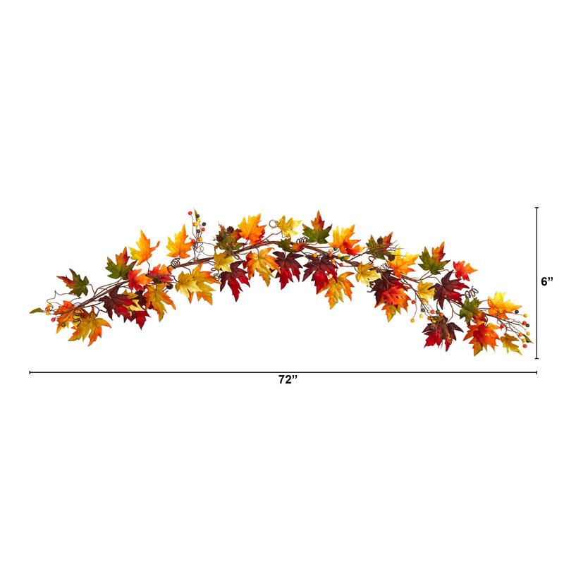 6’ x 6" Maple Leaves and Berries Artificial Fall Harvest Garland, Unlit