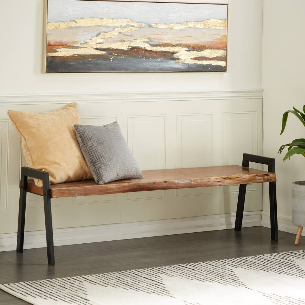 Brown Wood Live Edge Top Bench