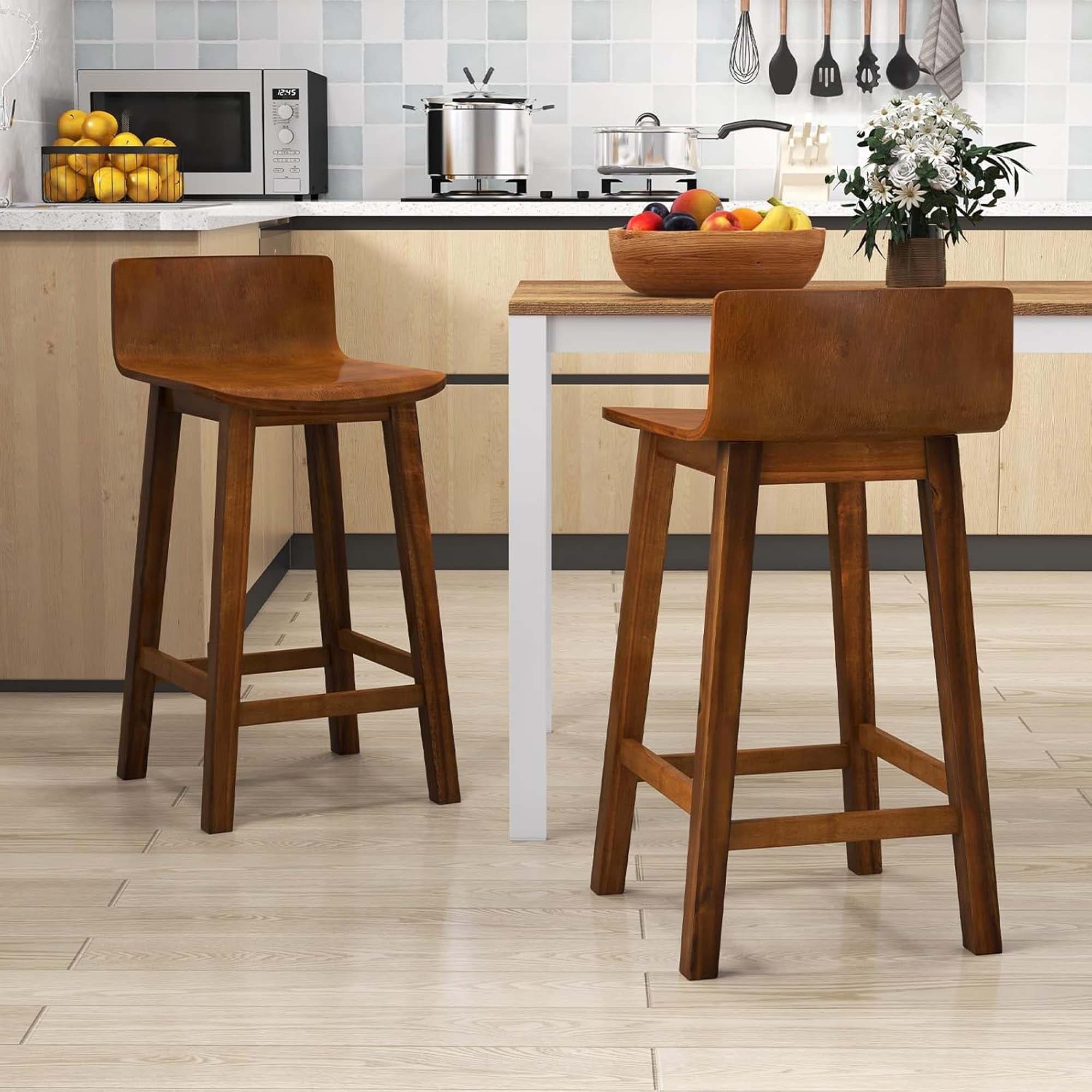 Set of Bar Stools Counter Height Bar Chairs w/ Curved Seat