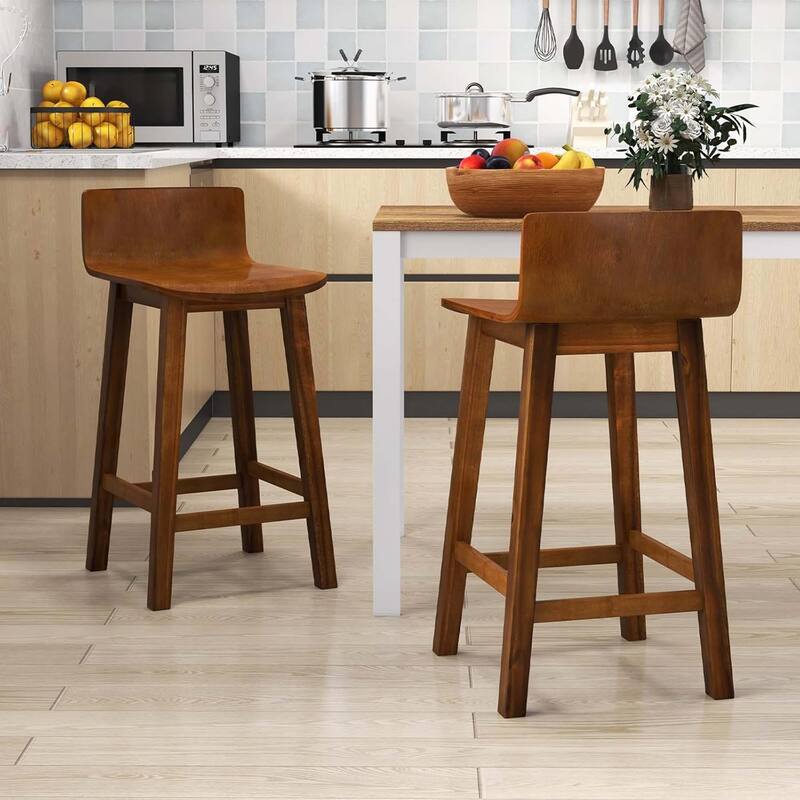 Set of 2 Bar Stools 24.5" Counter Height Bar Chairs w/ Curved Seat
