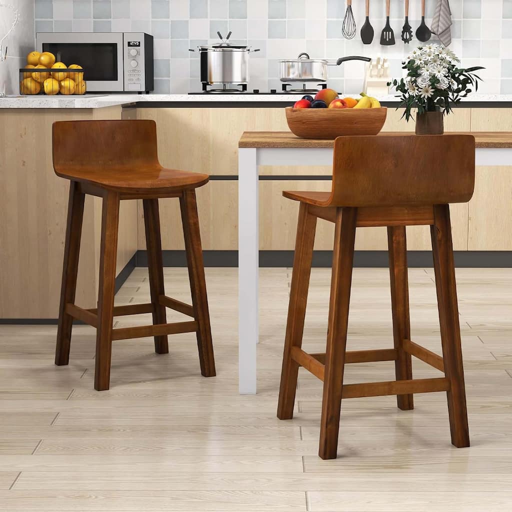 Set of 2 Bar Stools 24.5" Counter Height Bar Chairs w/ Curved Seat