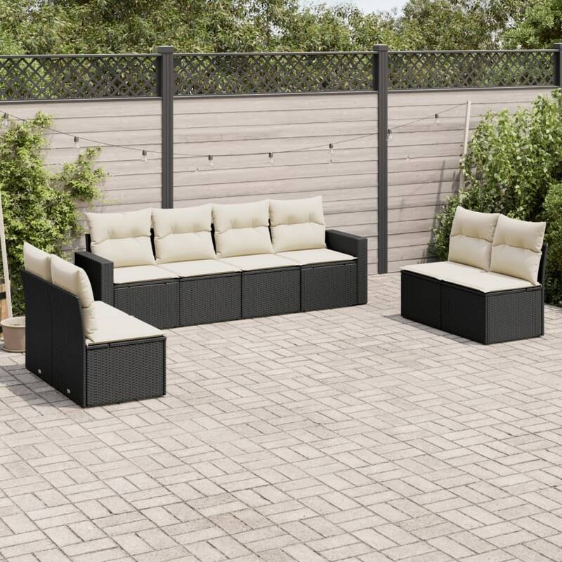 vidaXL Garden Sofa Set 9 Piece with Cushions Outdoor Sofa Couch Poly Rattan - Black and Cream - 24.4 x 25.8 x 27.2 in (W x L x H)