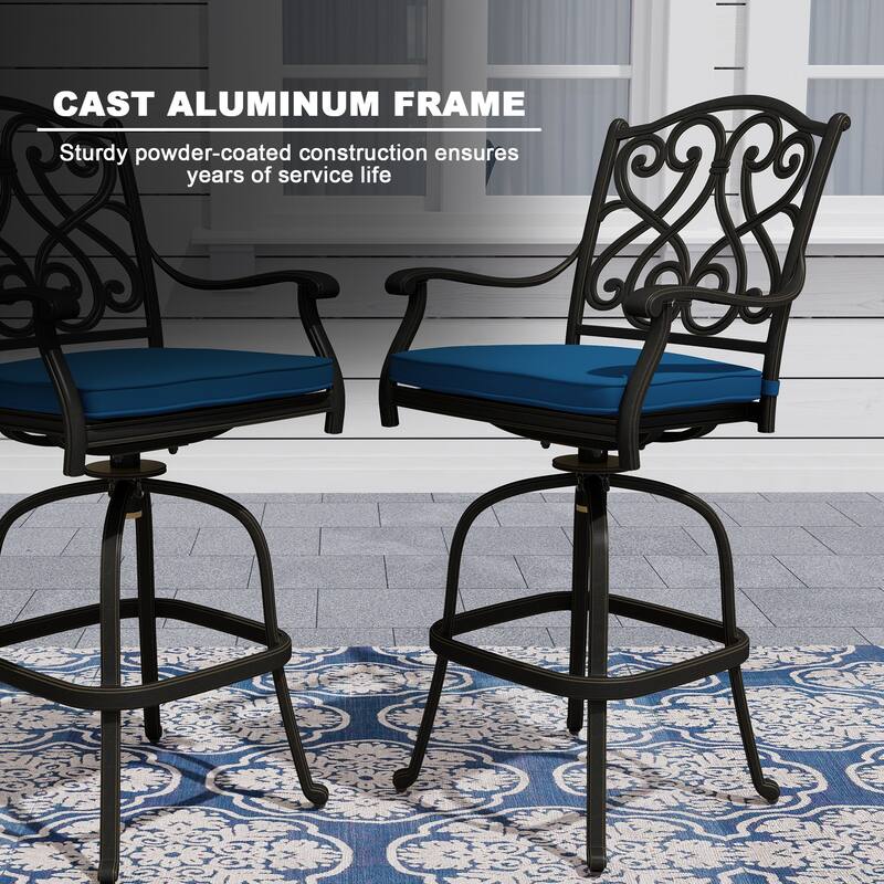 Cast Aluminum Outdoor Stool with Cushion (Set of 2)