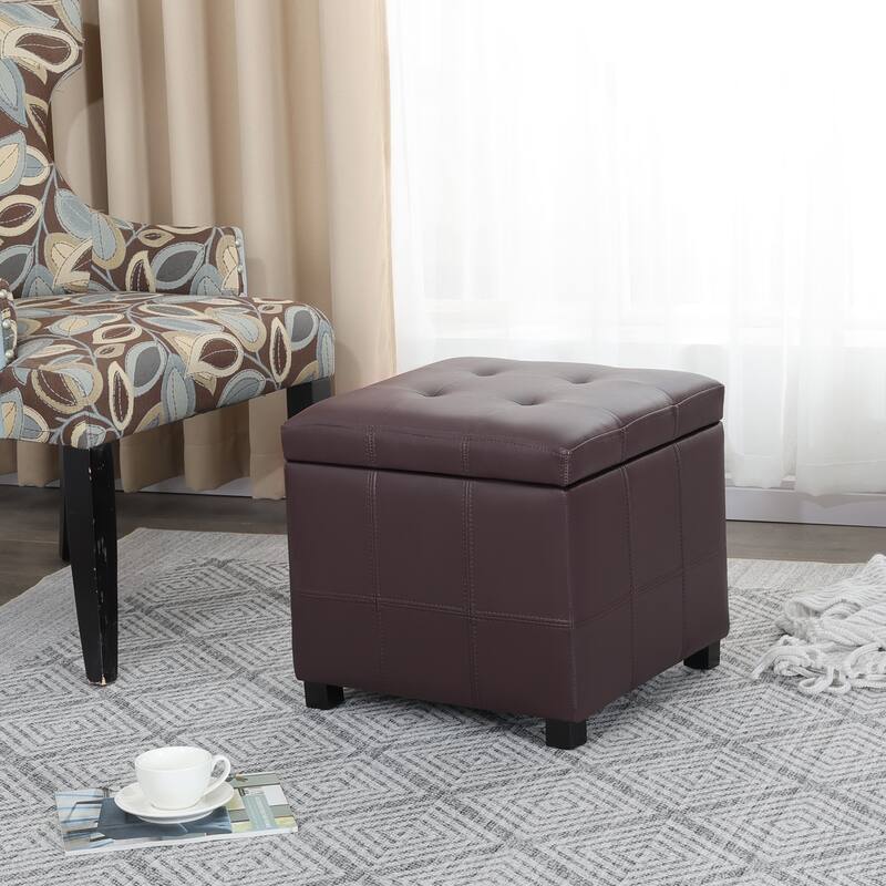 Adeco Square Tufted Storage Ottoman with Hidden Space