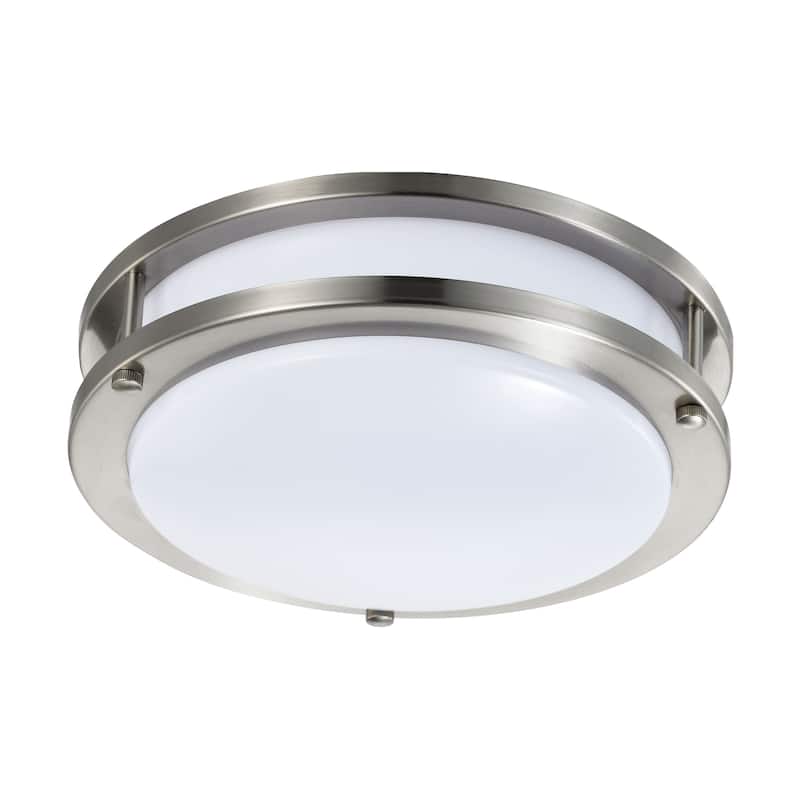 16 Watt 10 inch LED Flush Mount Fixture 3000K Dimmable Brushed Nickel White Lens - Brushed Nickel