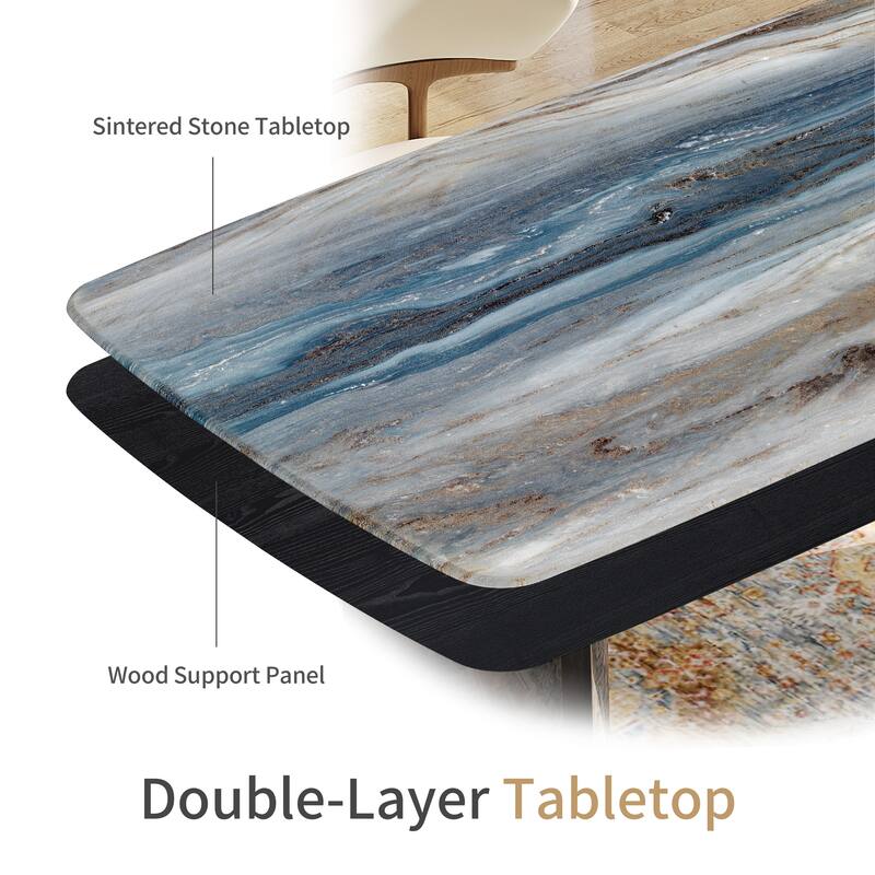 Modern 63" Retangular Wrining Desk, Faux Marble Table Top Desk With Double Legs