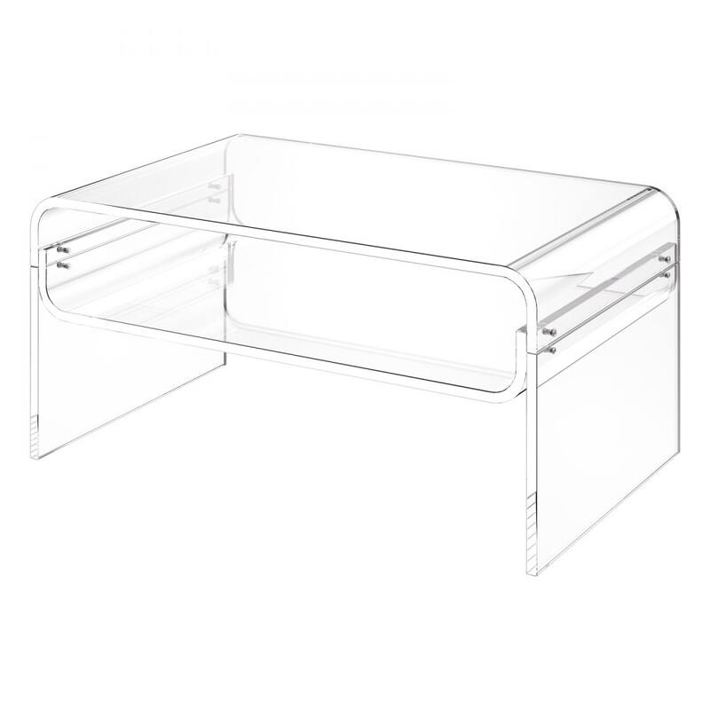 Clear Transparent Acrylic 2-Tier Coffee Table with Sturdy Metal Connectors and Storage - 19.7 x 31.5 x 15 in