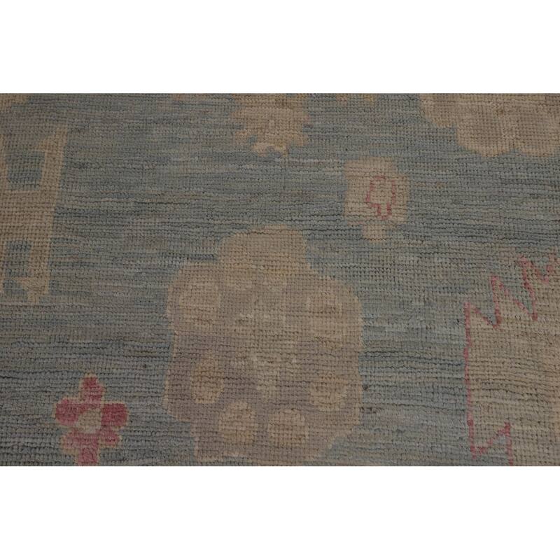 Blue Oushak Vegetable Dye Turkish Large Rug Hand-Knotted Wool Carpet - 9'9"x 13'11"