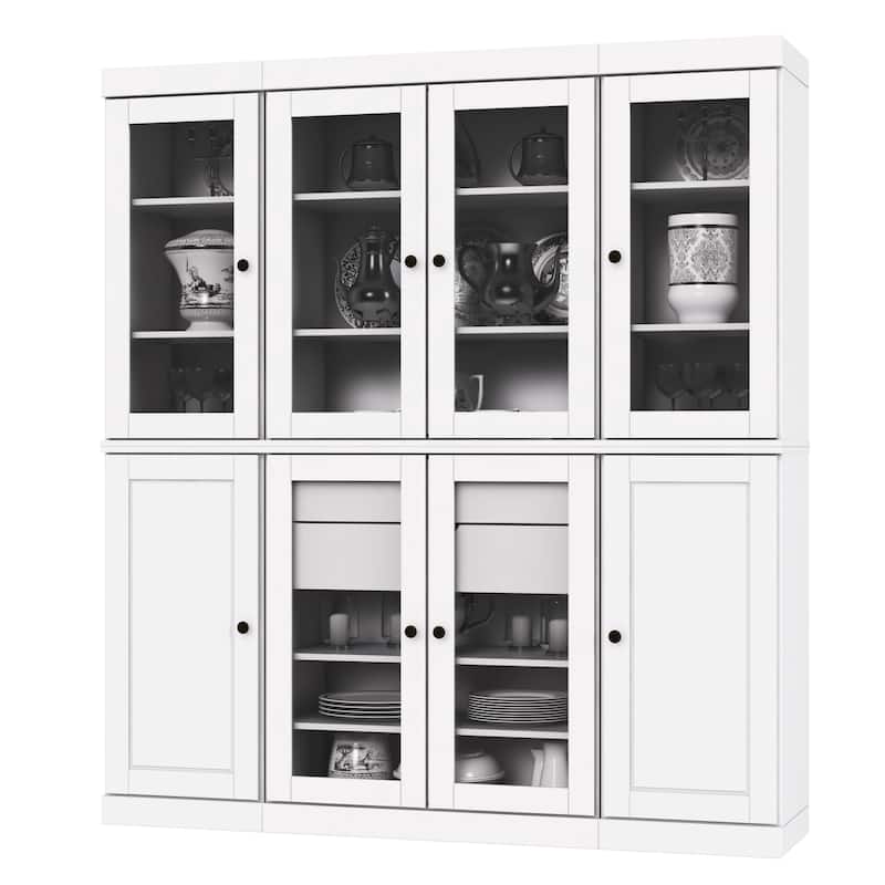 Palace Imports 100% Solid Wood Kitchen China Cabinet Pantry with Glass or Solid Wood Doors and 2-Drawer Kit - 65" x 71.5"