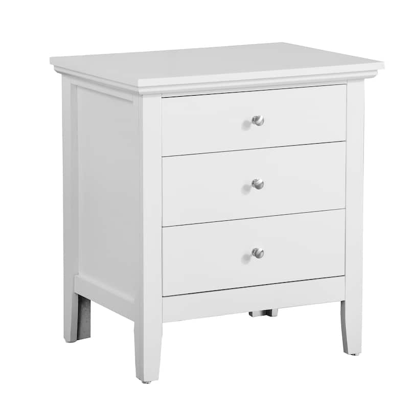Modern White Wood 3-Drawer Nightstand Bed Side Table