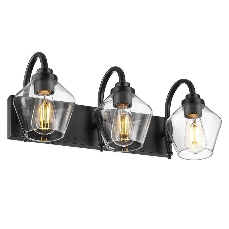 Modern 3/4-Light Bathroom Vanity Light in Black/Gold Finish - 3-Light - Black