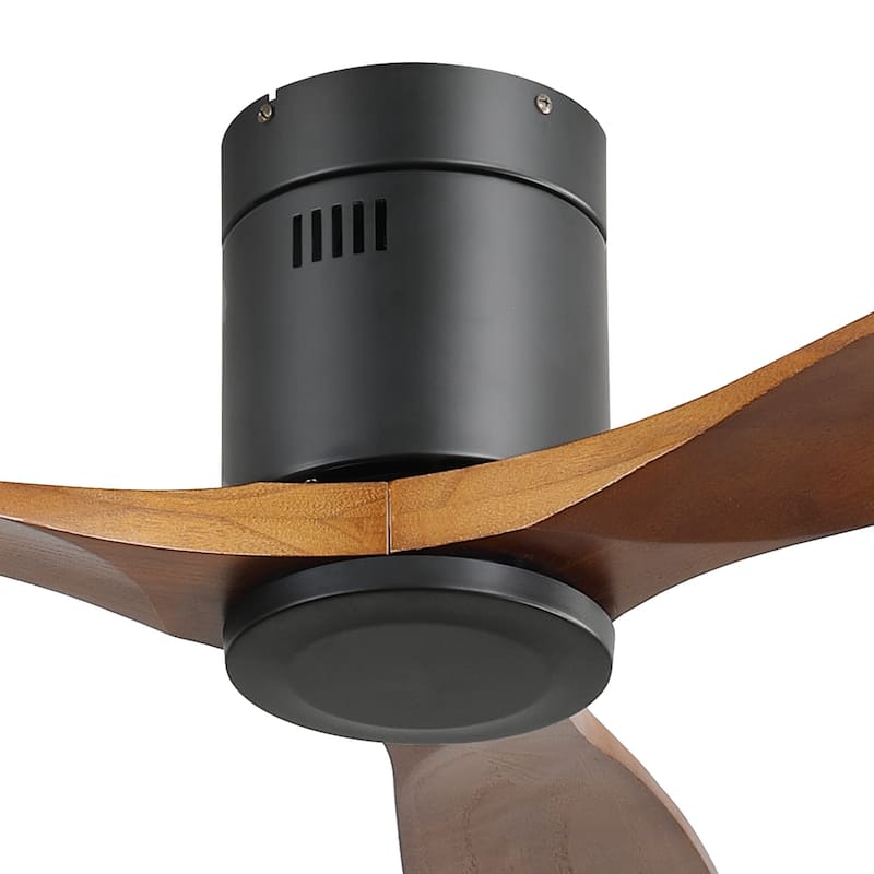 Sofucor 52" Low Profile Flush Mount Noiseless Ceiling Fan with Light and Remote,3 Solid Wood Blades,6 Speed Levels