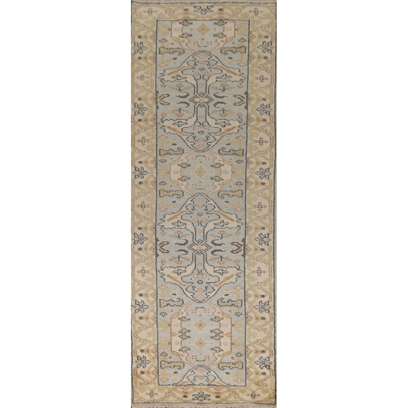 Oushak Indian Runner Rug Handmade Grey Floral Wool Carpet - 2'7"x 9'11"