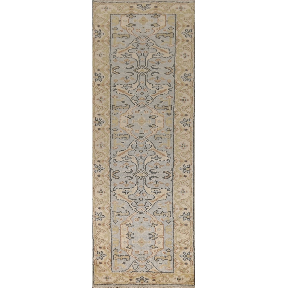 Oushak Indian Runner Rug Handmade Grey Floral Wool Carpet - 2'7"x 9'11"