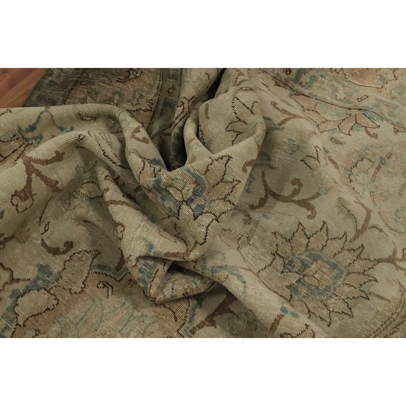 Hand Knotted Oriental 100% Wool Carpet Traditional Floral Beige & Ivories Tabriz Area Rug - 10' 8'' X 7' 5''