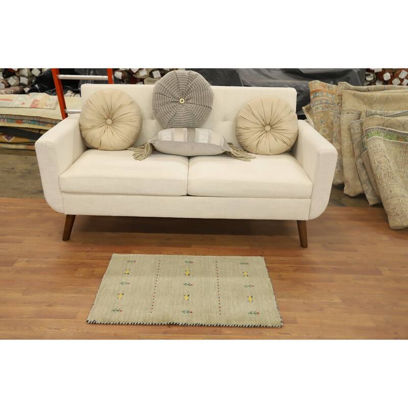 Hand Knotted Oriental 100% Wool Carpet Tribal Animal Pictorial Beige & Ivories Gabbeh Area Rug - 3' 0'' X 2' 0''