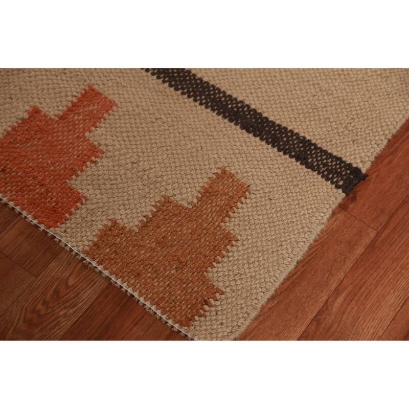Hand Woven Oriental 100% Jute Carpet Modern Stripe Beige & Ivories Kilim Area Rug - 14' 0'' X 10' 0''