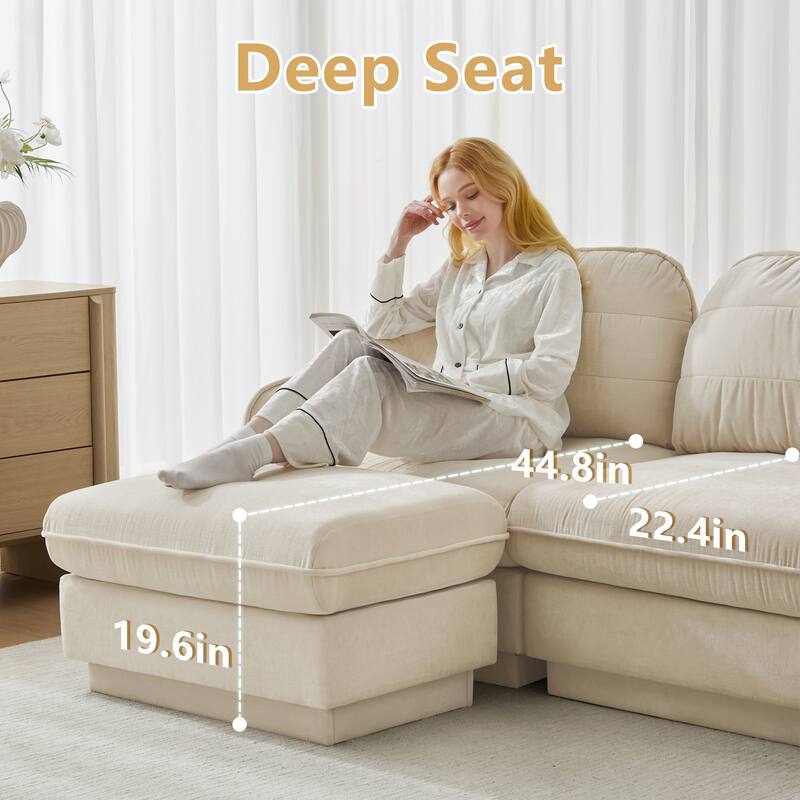 GDFStudio Alden Voss 137" Chenille Cloud 4-Seater Sofa with Quilted Back Cushions, Deep Seat