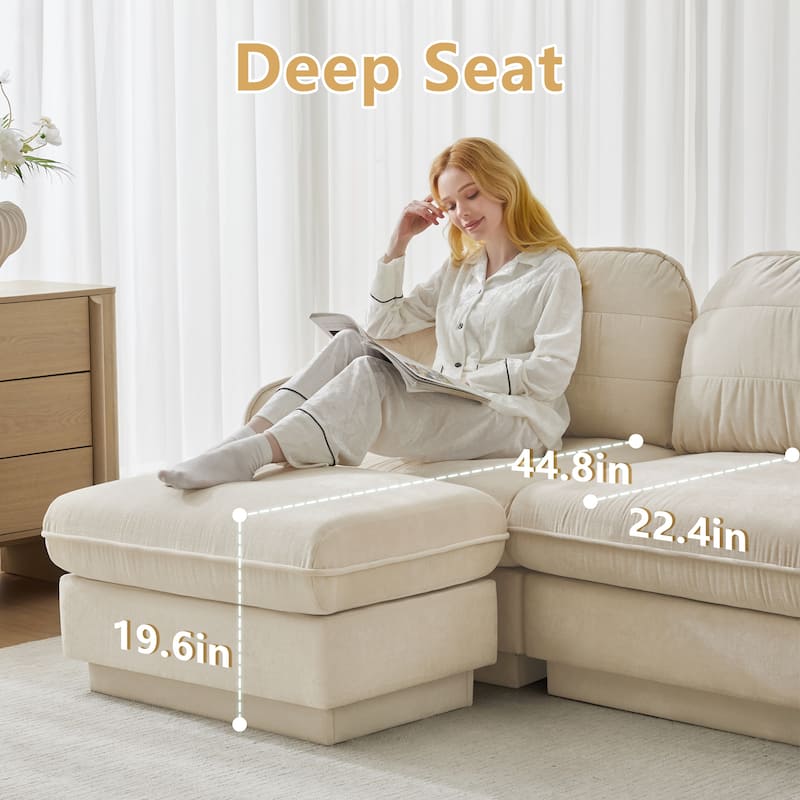 GDFStudio Sylvie Ashworth Chenille Cloud U-Shaped Loveseat Sofa with Movable Ottomans, Deep Seat