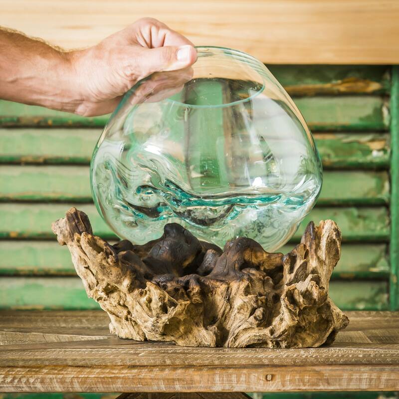 11 in. Medium Glass Planter on Driftwood