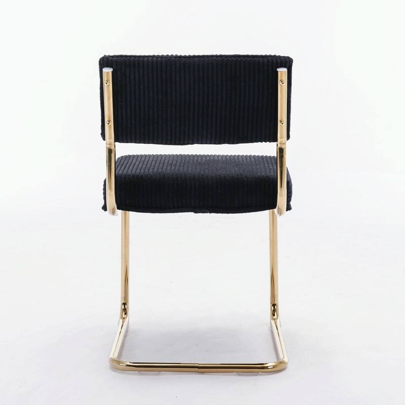 Modern Corduroy Dining Chairs - Gold Metal Base - Armless - Channel Tufting - Set of 2