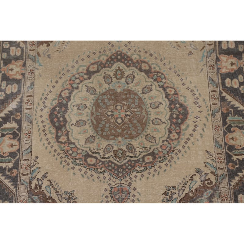 Distressed Tabriz Persian Antique Area Rug Living Room Wool Carpet - 6'4" x 9'2"