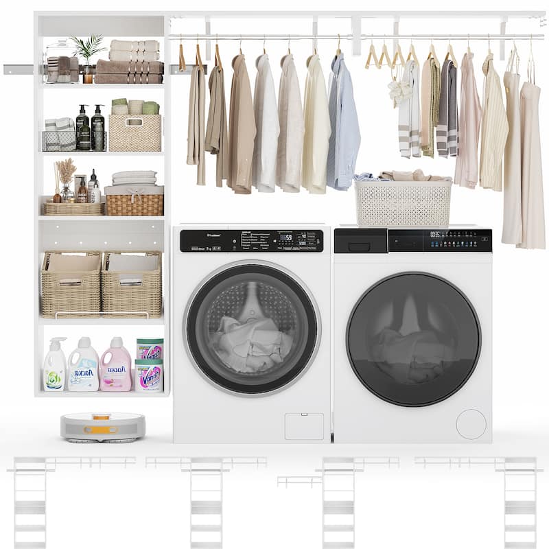 Cimly Over Washer and Dryer Storage Organizer, 8FT Wall Mounted Laundry Room Closet System with Hanging Rods