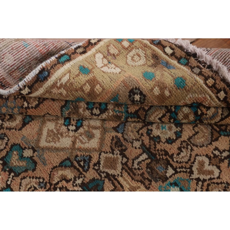 Geometric Hamedan Persian Vintage Runner Rug Handmade Wool Carpet - 3'5" x 9'5"