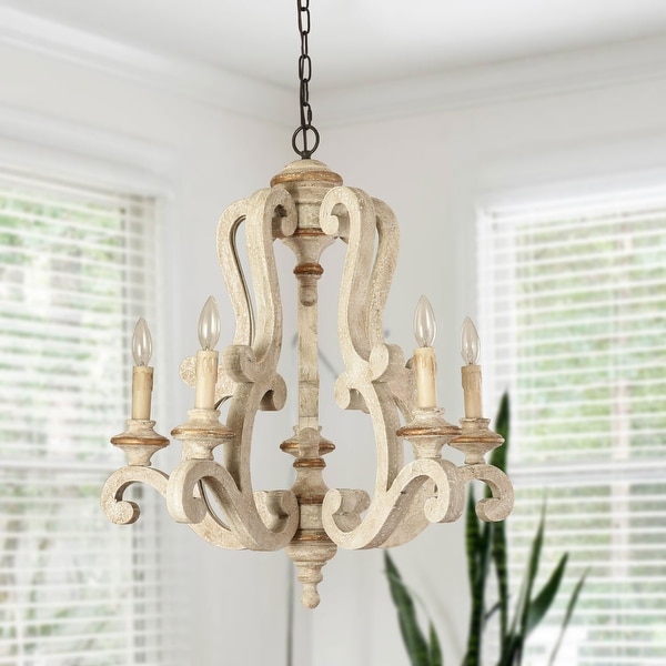 Antique 5-Light Farmhouse Candle Wooden Chandelier. Opens flyout.