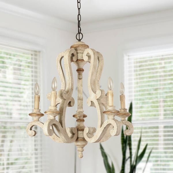 Antique 5 Light Farmhouse Candle Wooden Chandelier Overstock 31874967