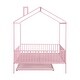 preview thumbnail 10 of 13, Pink Full Size Metal House Bed with Fence, Kids Bed with Trundle