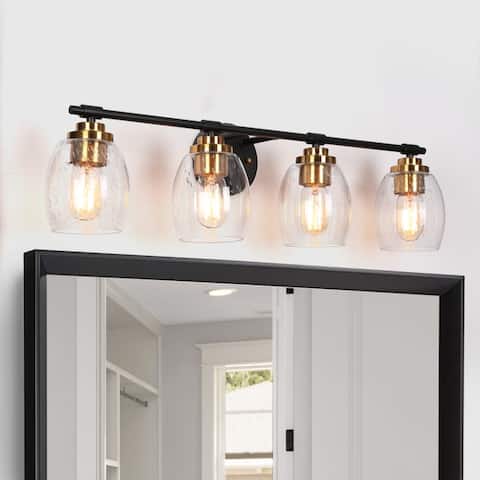 Black Gold 4-Light Seeded Glass Bathroom Vanity Lights Modern Wall Sconces - 28.5" L x 6.5" W x 8" H