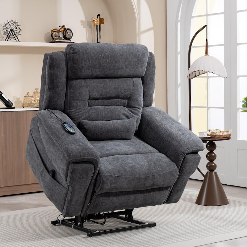 50'' Oversized Dual Motor Power Recliner Lift Chair with Massage and Heat，Mesh Fabric - Grey