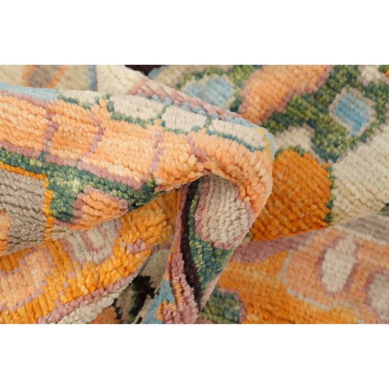 Hand Knotted Oriental 100% Wool Carpet Transitional Geometric Beige & Ivories Oushak Area Rug - 9' 11'' X 10' 1''
