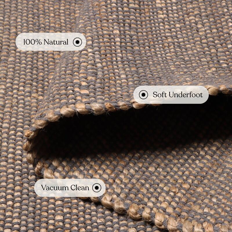 Delara Handwoven Natural Jute and Cotton Area Rug, Farmhouse Accent Rug for Living Room, Bedroom, Entryway, Flatweave