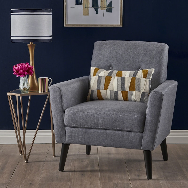 Roomfitters Modern Upholstered Club Chair with Cushioned Seat, Button-Tufted Back and Tapered Legs for Living Spaces - DARK GREY