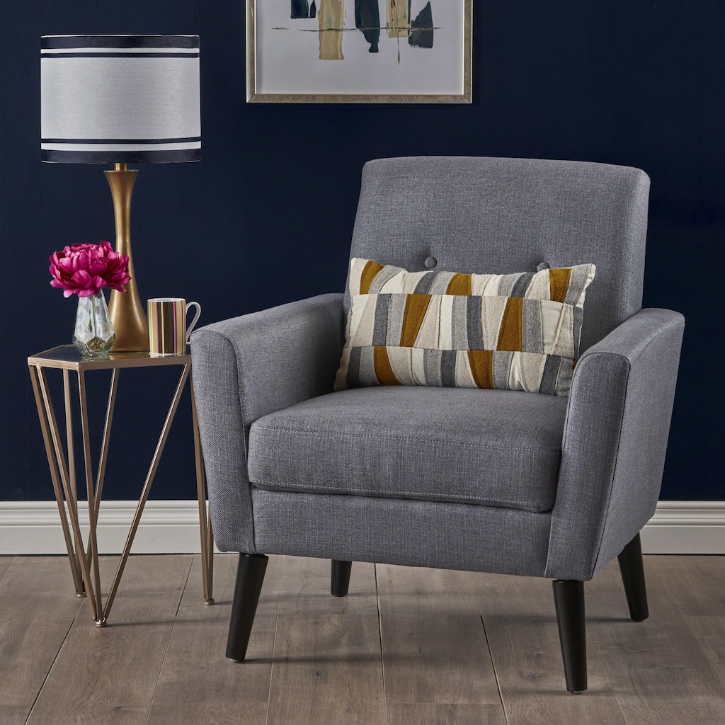 Roomfitters Modern Upholstered Club Chair with Cushioned Seat, Button-Tufted Back and Tapered Legs for Living Spaces