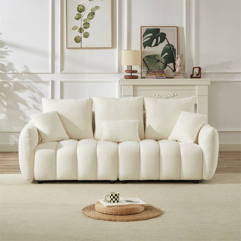 3 + 3 Seater Teddy Sectional Couch with Wood Frame