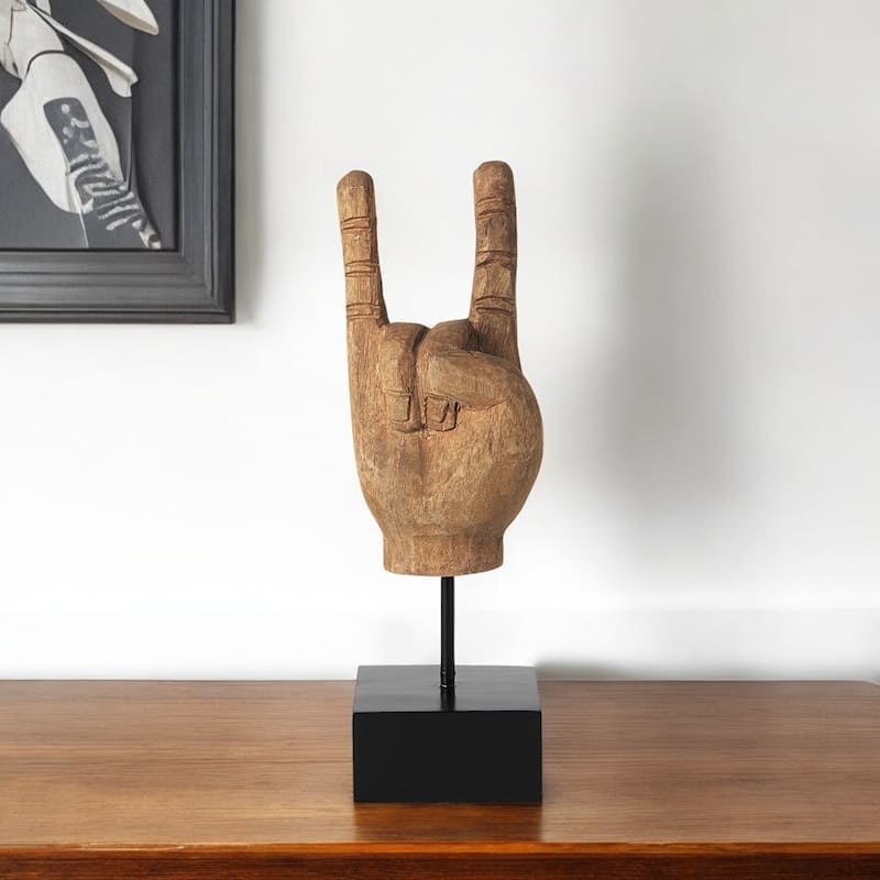 HomeRoots 13" Brown Metal Hand Tabletop Sculpture - 4" W x 4" D x 13" H
