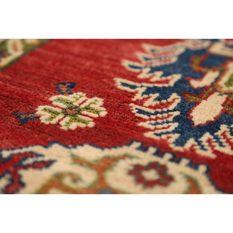 Geometric Red Kazak Oriental Rug Handmade Traditional Wool Carpet - 2'0" x 3'0"