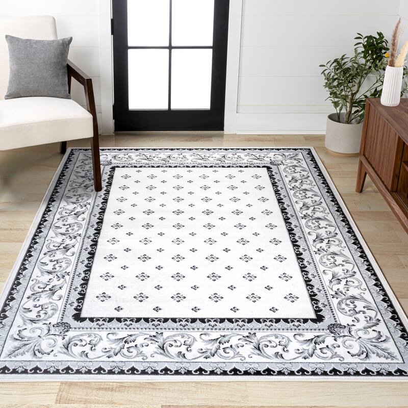 JONATHAN Y Marrakesh French Border Area Rug - 2 X 8 - Cream/Light Gray