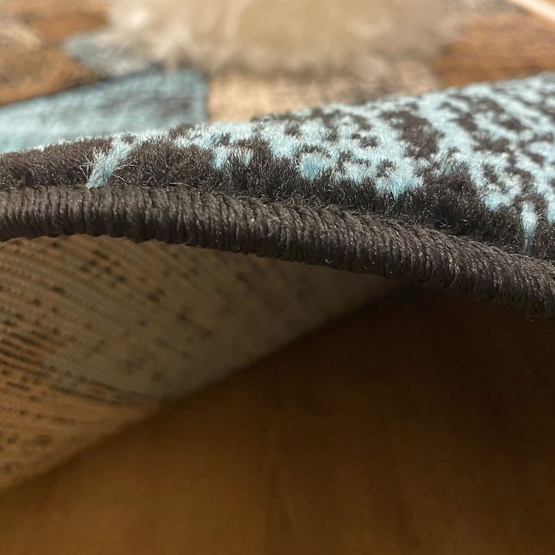 Modern Area Rug For Living Room In Brown Cream Blue Checked
