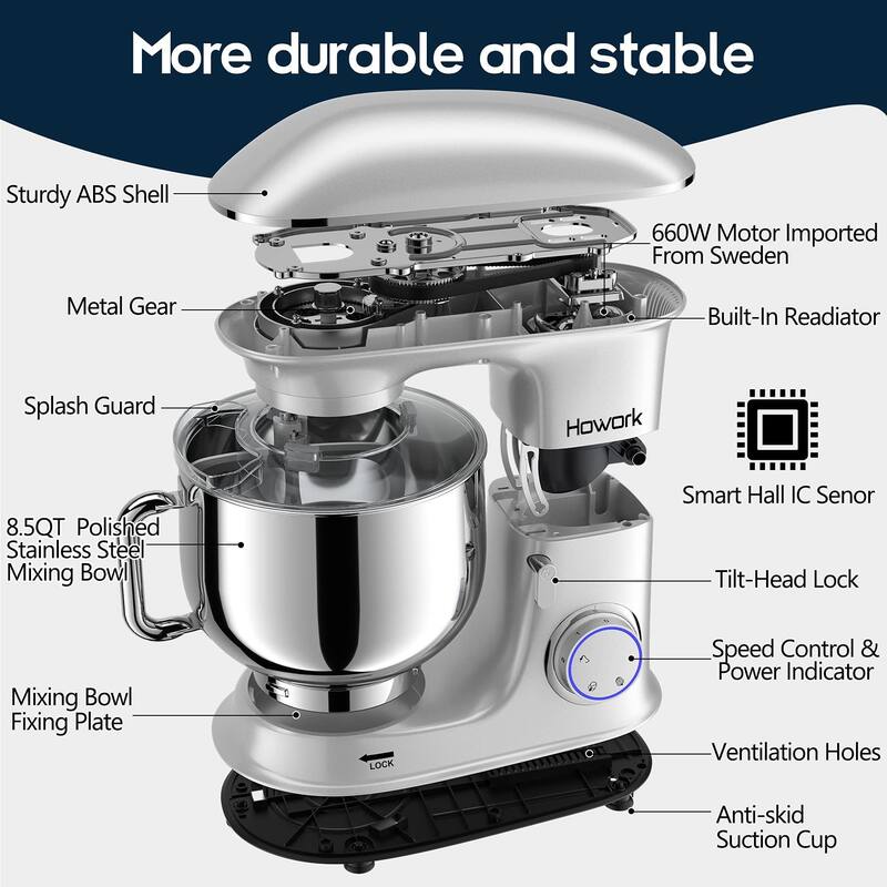 660W 6+P Speed TiltHead, Electric Kitchen Mixer With DishwasherSafe