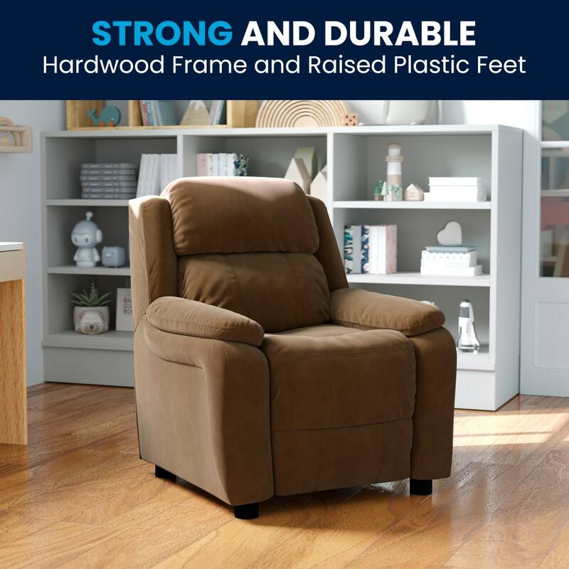 Deluxe Padded Contemporary Kids Recliner with Storage Arms
